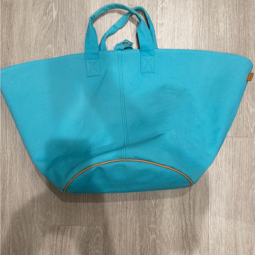 Hermes Turquoise Tote Bag with Tan Accents
